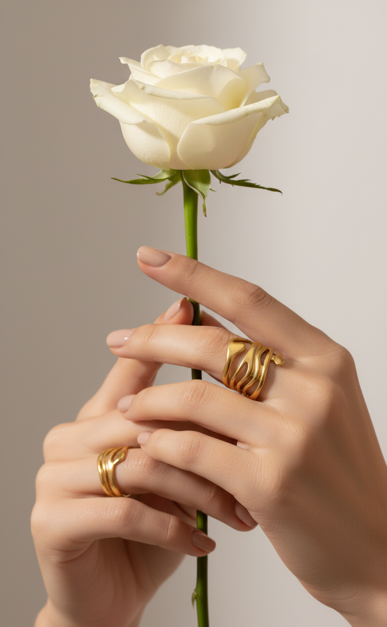 Anello Fascia Design Onda - Placcato Oro Stile Serpentina