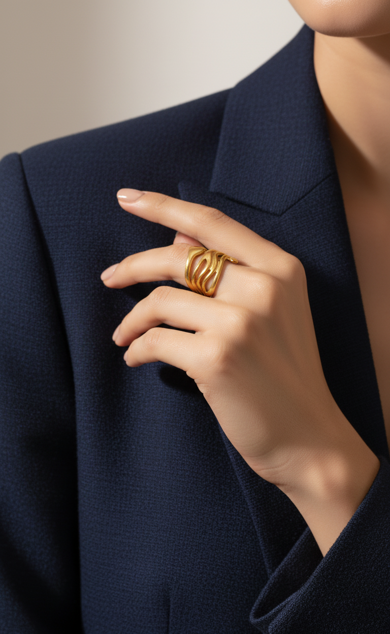 Anello Fascia Design Onda - Placcato Oro Stile Serpentina