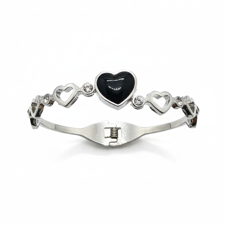 Bracciale Charms Cuore Nero - Argento Sterling Italiano