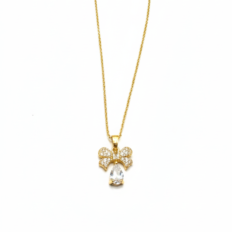 Delicate Cubic Zirconia Bow Pendant Necklace