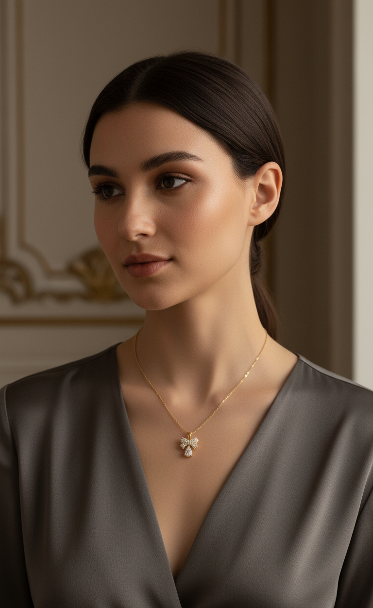Delicate Cubic Zirconia Bow Pendant Necklace