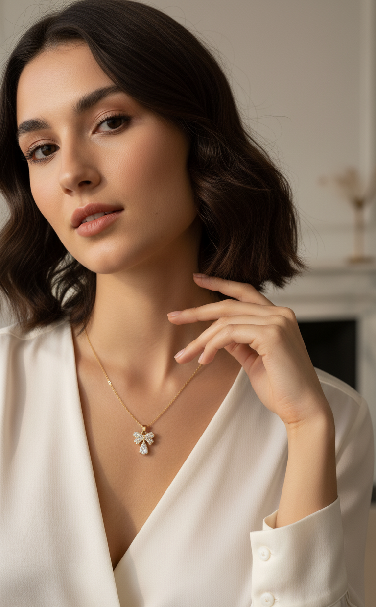 Delicate Cubic Zirconia Bow Pendant Necklace