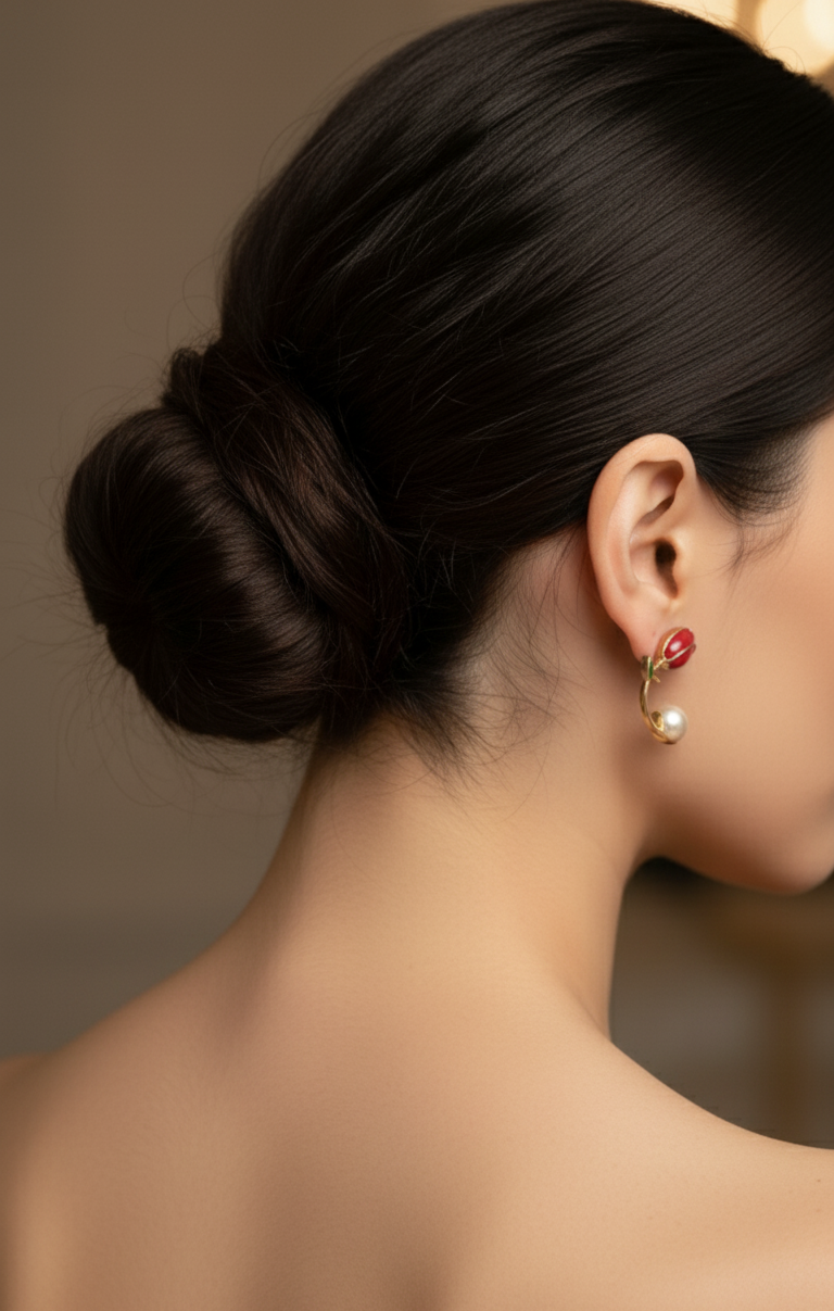 Orecchini Tulipano Rosso e Perla - Design di Lusso Ipoallergenico