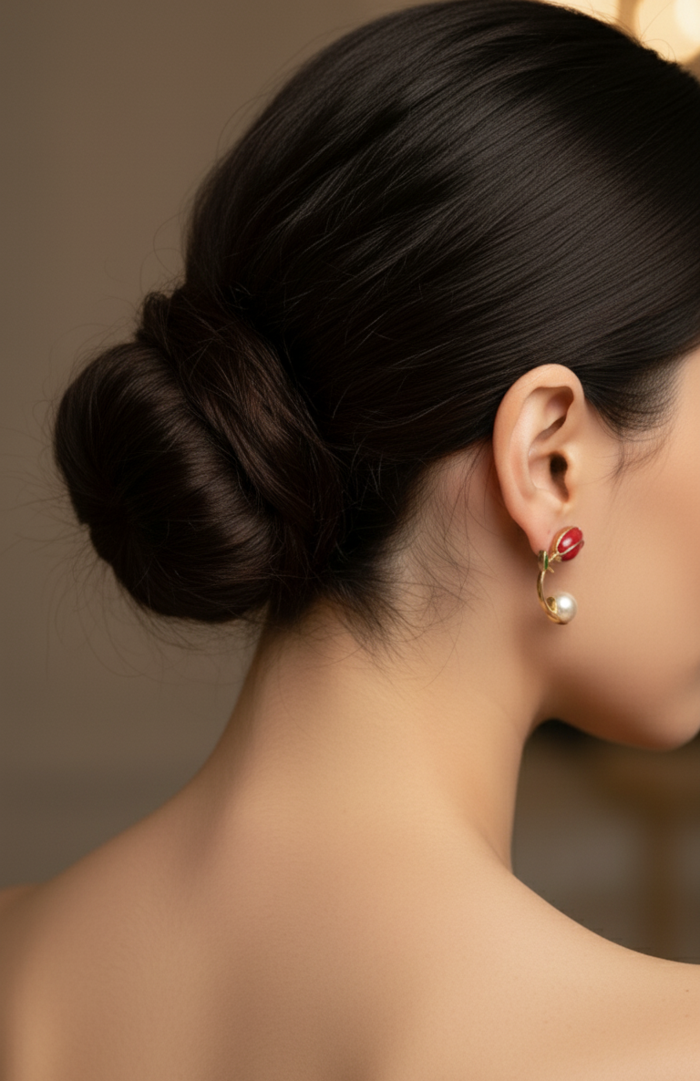 Orecchini Tulipano Rosso e Perla - Design di Lusso Ipoallergenico