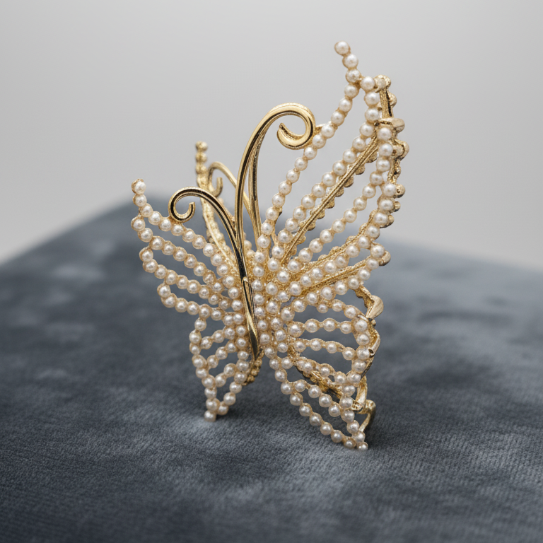 Fermaglio Capelli Farfalla Lusso con Perle e Dettagli Dorati – L'accessorio Elegante per eccellenza