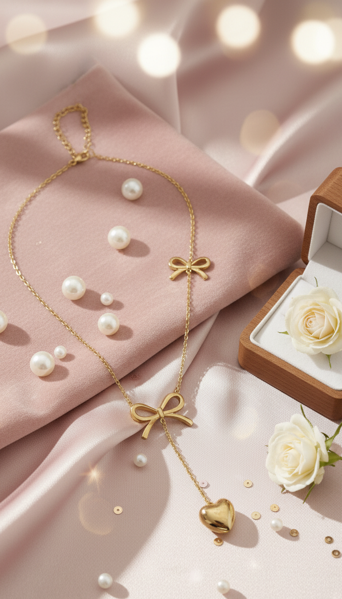 Collana Fiocco e Cuore Dorato - Luce di Gemma