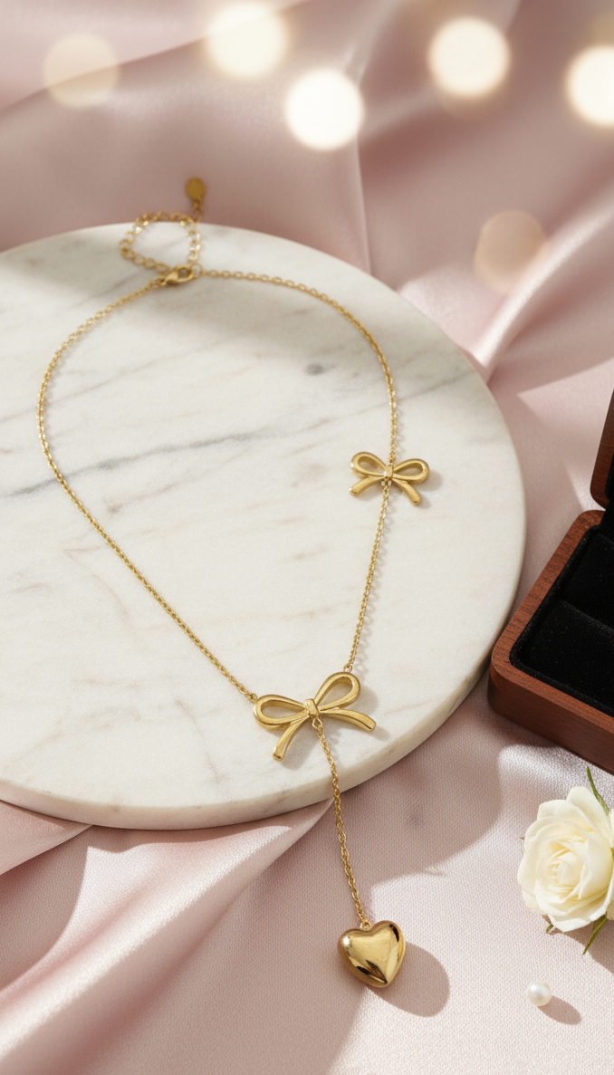 Collana Fiocco e Cuore Dorata - Luce di Gemma