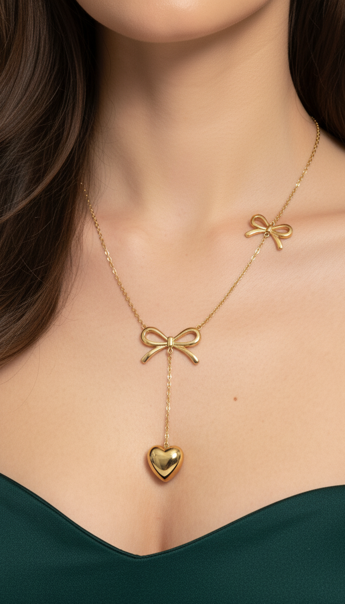 Collana Fiocco e Cuore Dorata - Luce di Gemma