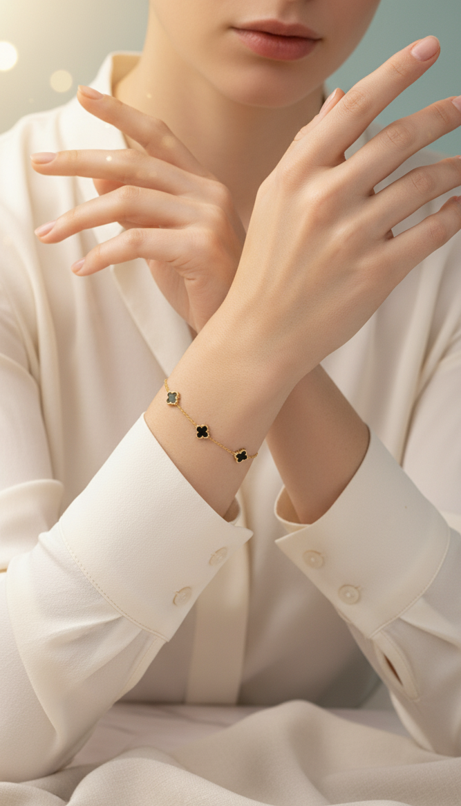 Bracciale Elegante Fiori Neri – Collezione Luce di Gemma