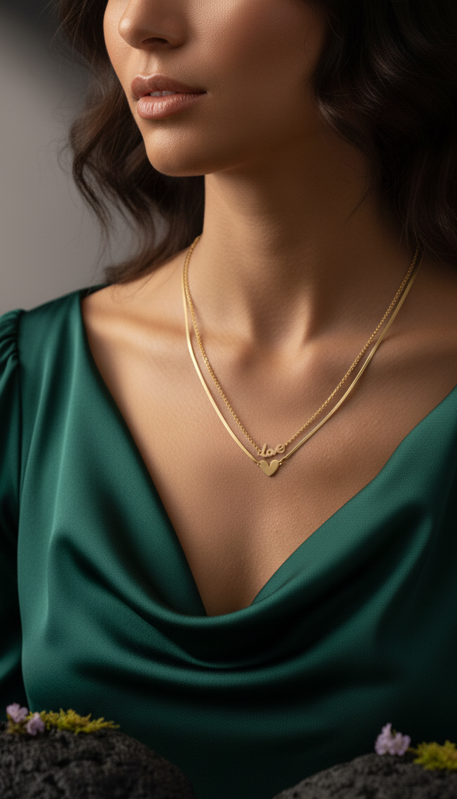 Bracciale Catena Doppia Amore Cuore Placcato Oro