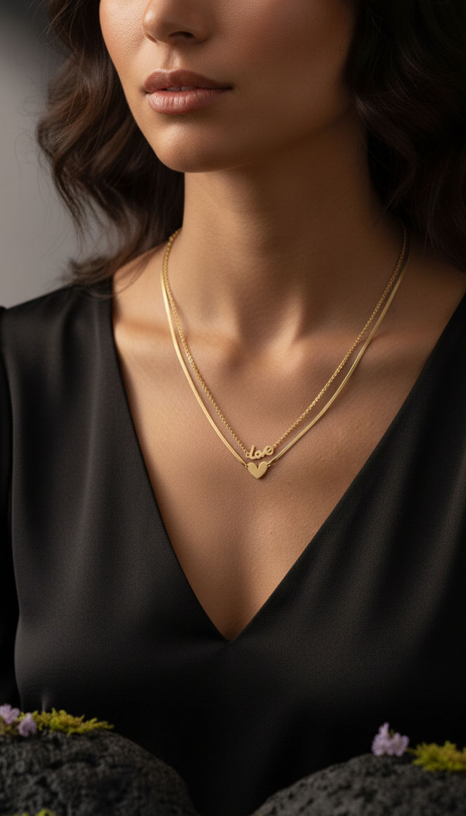 Bracciale Catena Doppia Amore Cuore Placcato Oro