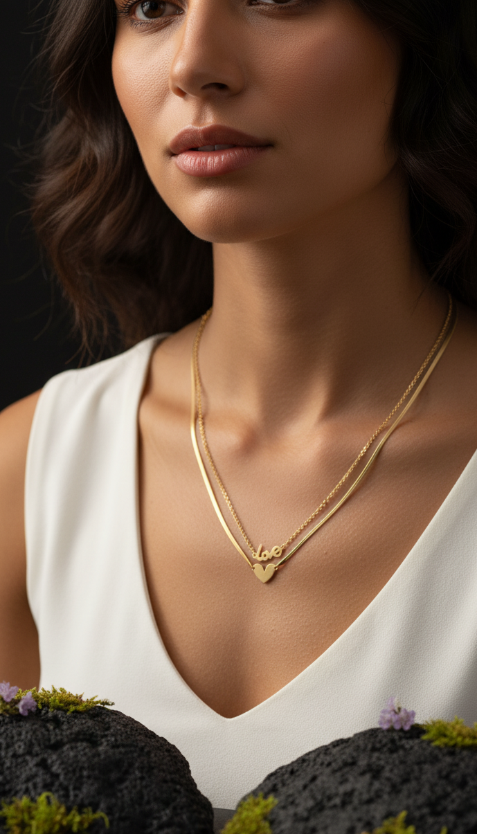 Bracciale Catena Doppia Amore Cuore Placcato Oro