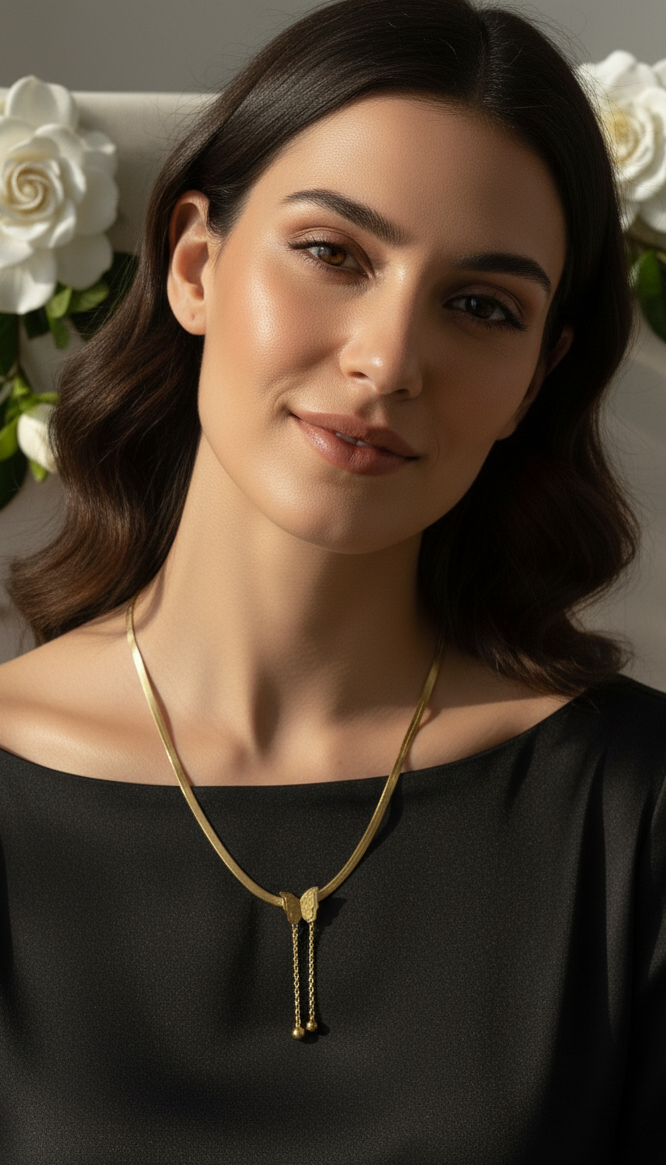 Collana Catena Farfalla e Perla Placcato Oro