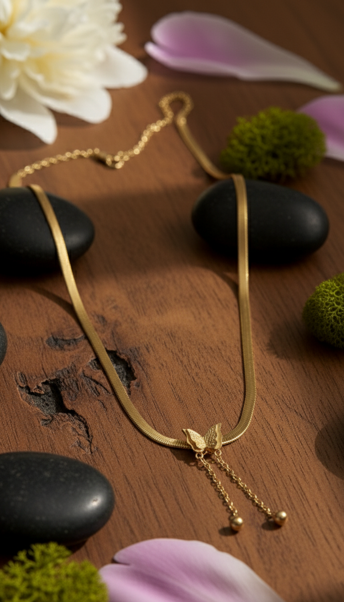 Collana Catena Farfalla e Perla Placcato Oro - Lucedigemma -