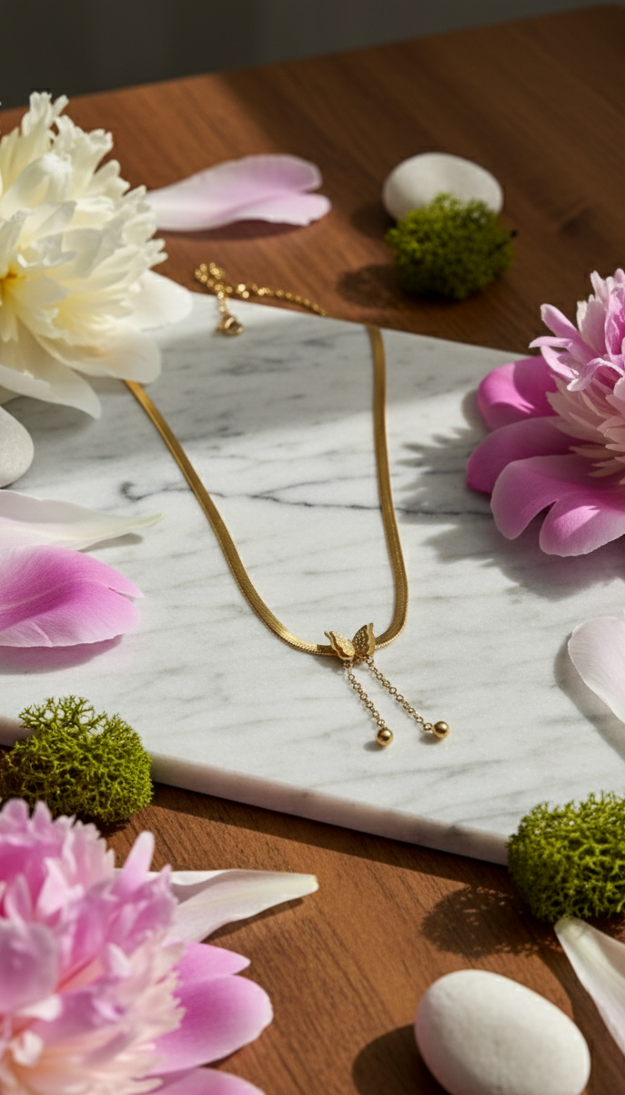 Collana Catena Farfalla e Perla Placcato Oro - Lucedigemma -