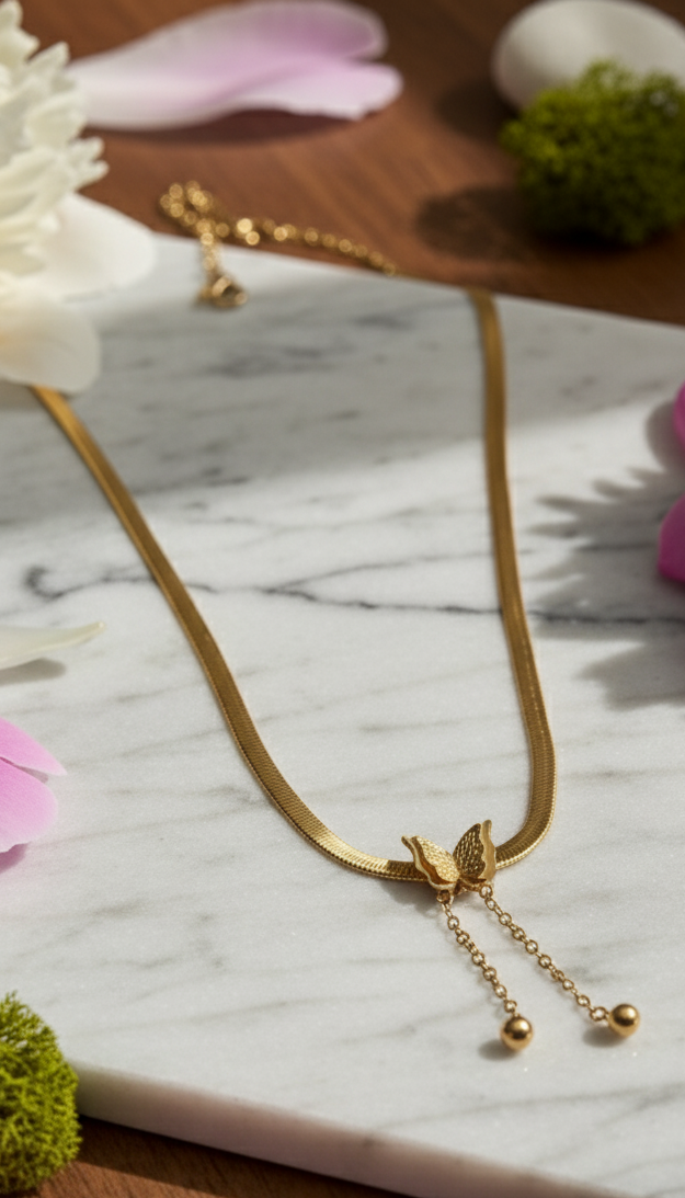 Collana Catena Farfalla e Perla Placcato Oro - Lucedigemma -