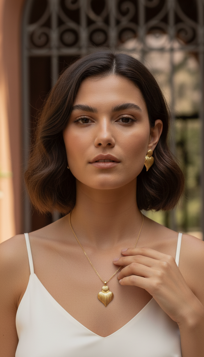 Set Collana Orecchini e Cuore di Viana Placcato Oro