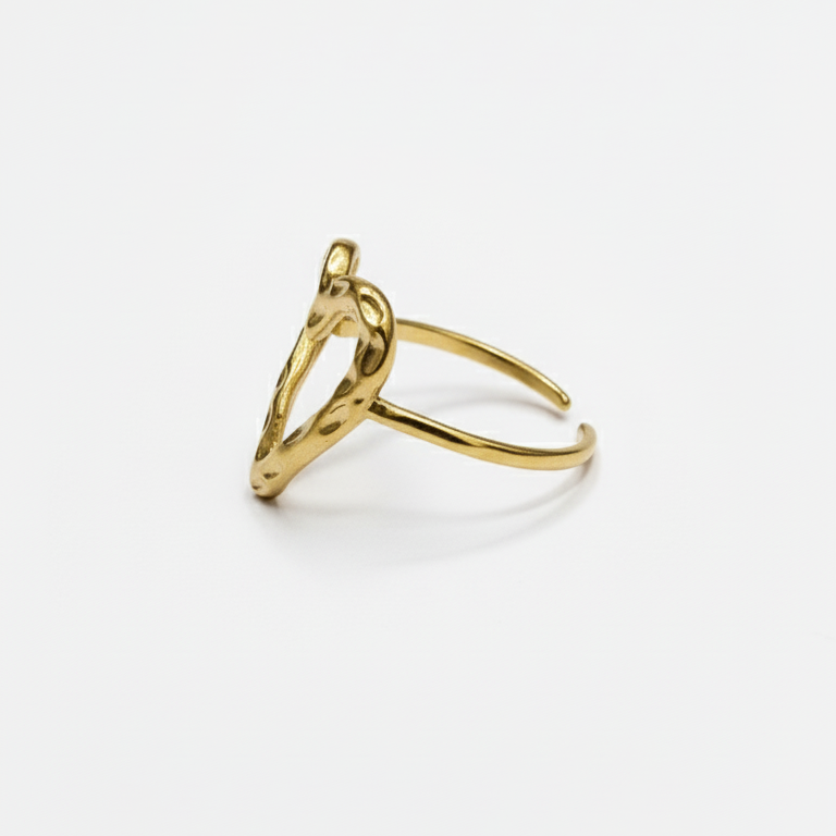 Anello Cuore Martellato Regolabile in Oro Lucido - Lusso Minimalista