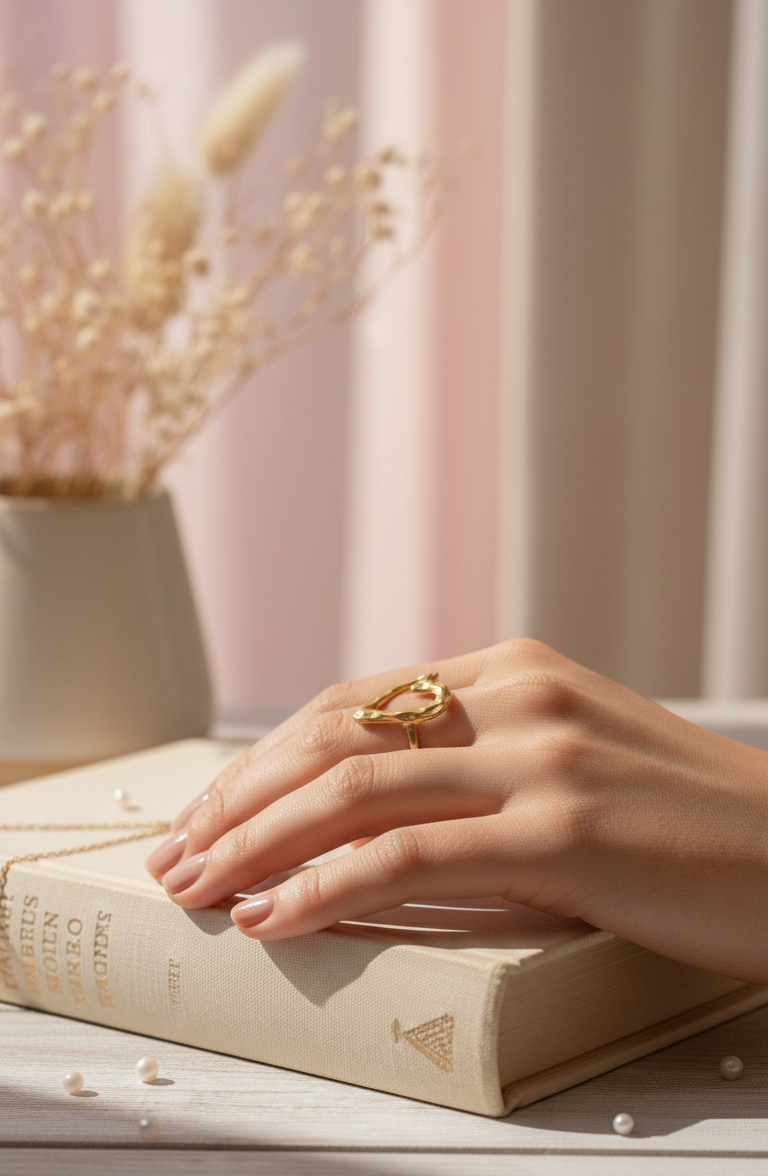 Anello Cuore Martellato Regolabile in Oro Lucido - Lusso Minimalista