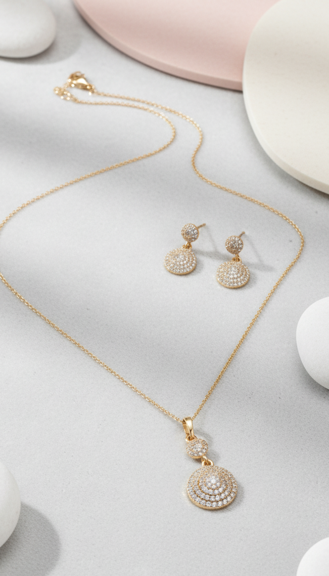 Parure Eleganti Cerchi Pavé Zirconi - Collana e Orecchini