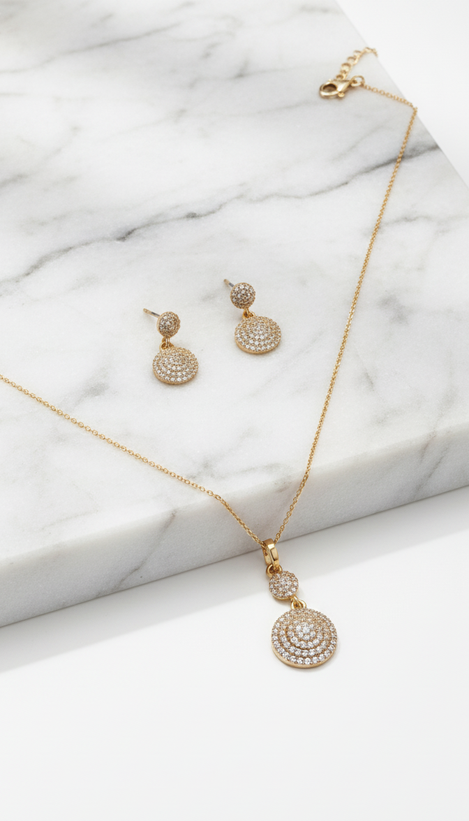 Parure Eleganti Cerchi Pavé Zirconi - Collana e Orecchini