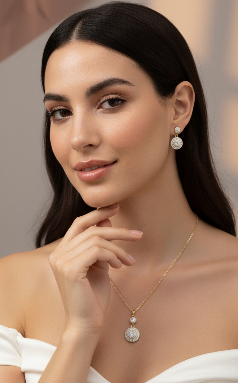 Parure Eleganti Cerchi Pavé Zirconi - Collana e Orecchini