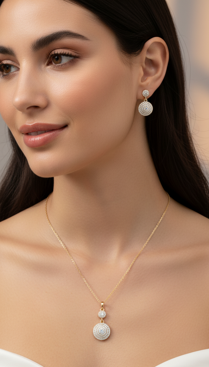 Parure Eleganti Cerchi Pavé Zirconi - Collana e Orecchini