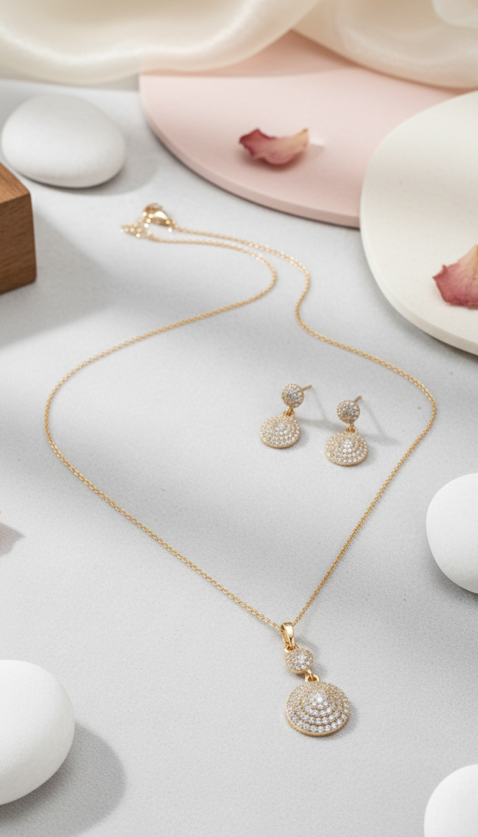 Parure Eleganti Cerchi Pavé Zirconi - Collana e Orecchini