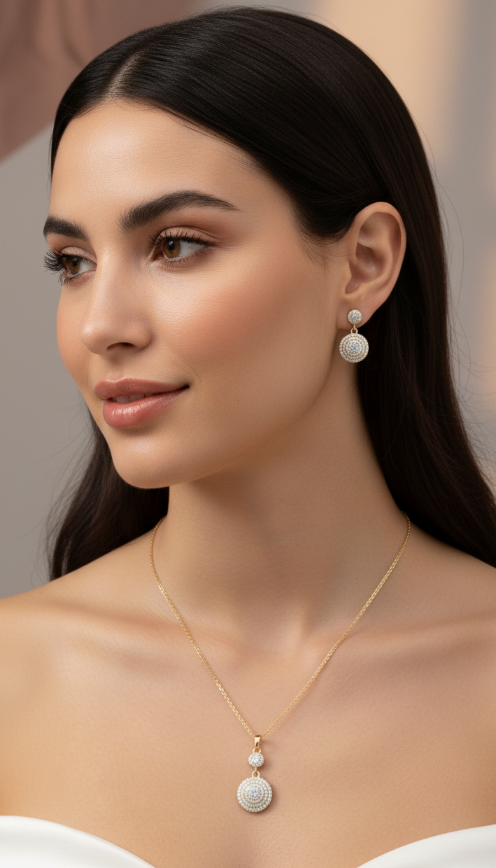 Parure Eleganti Cerchi Pavé Zirconi - Collana e Orecchini