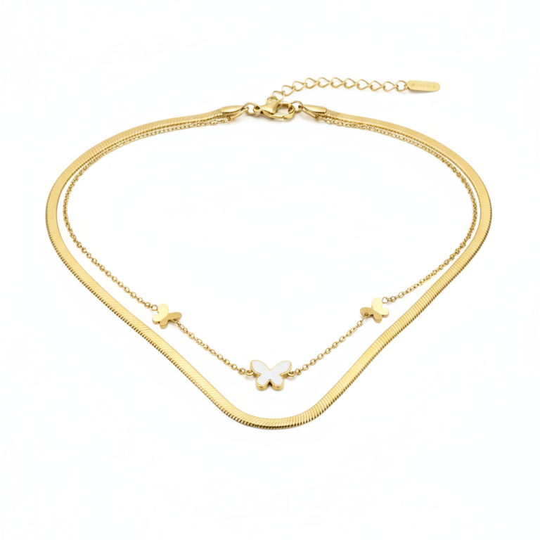 Collana Doppia Farfalla - Catena Serpente e Farfalle Eleganti