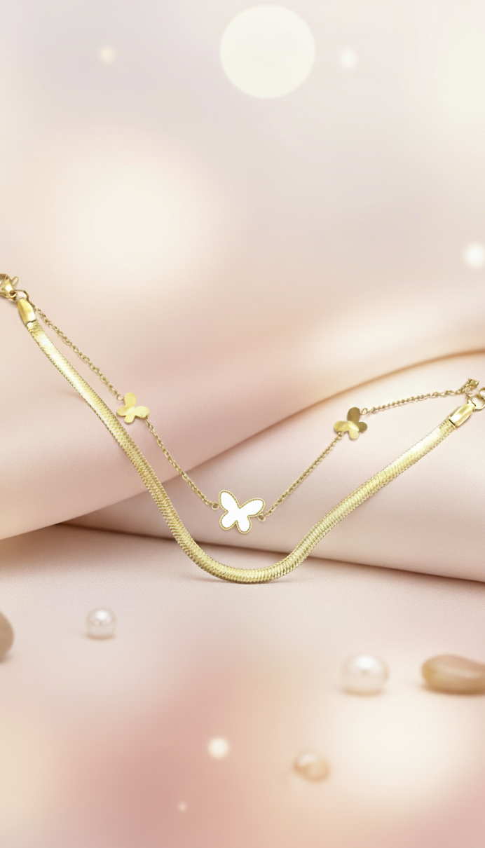 Collana Doppia Farfalla - Catena Serpente e Farfalle Eleganti