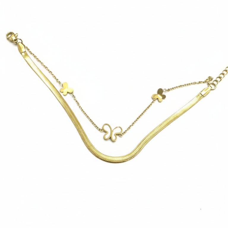 Collana Doppia Farfalla - Catena Serpente e Farfalle Eleganti