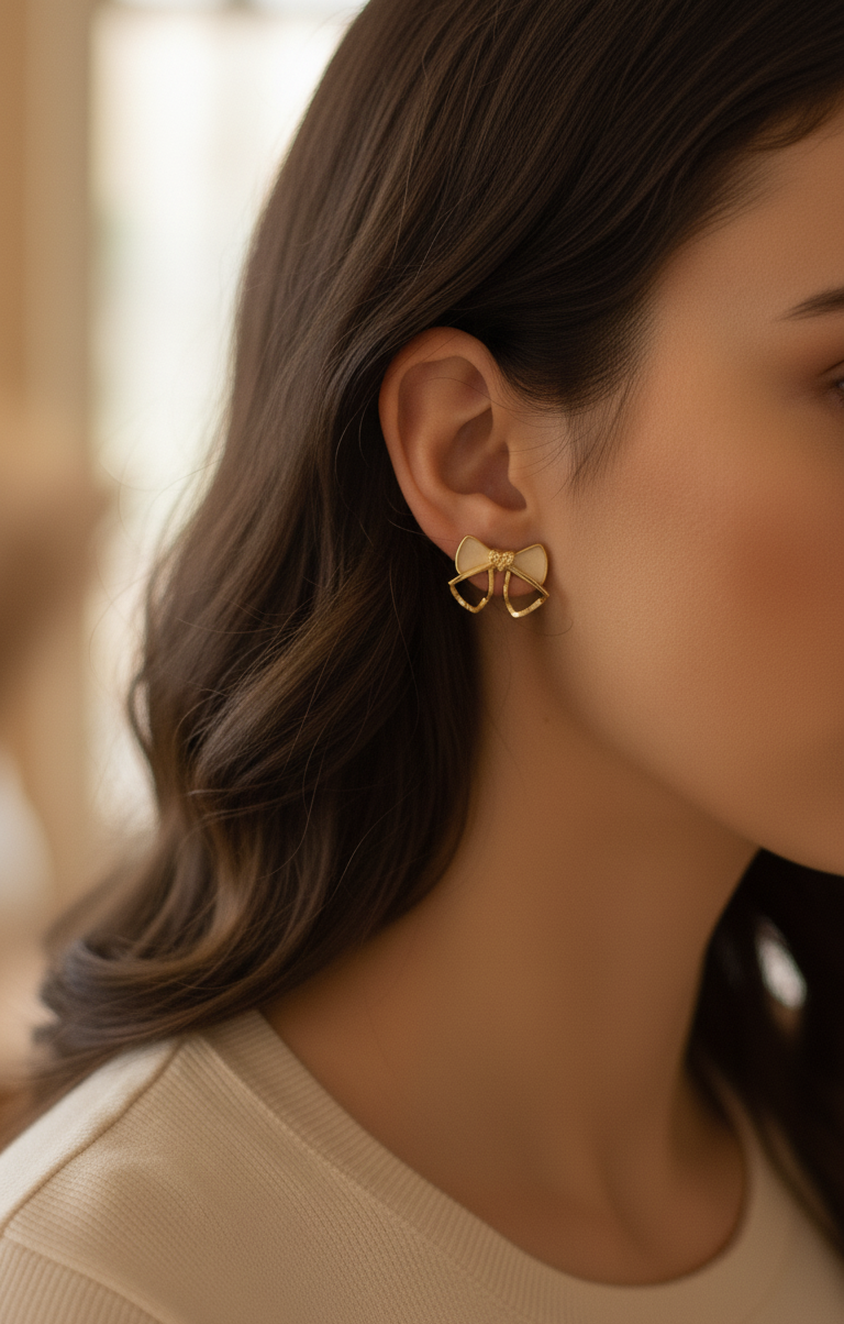Orecchini a Lobo Eleganti a Fiocco Dorato - Gioiello Ipoallergenico Luce di Gemma