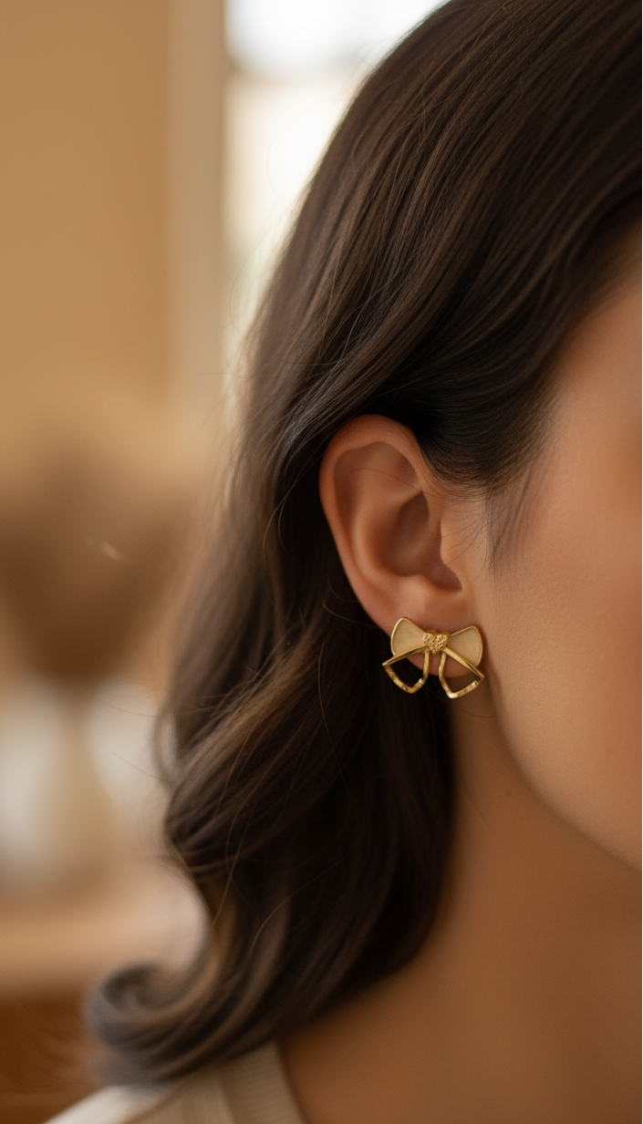 Orecchini a Lobo Eleganti a Fiocco Dorato - Gioiello Ipoallergenico Luce di Gemma