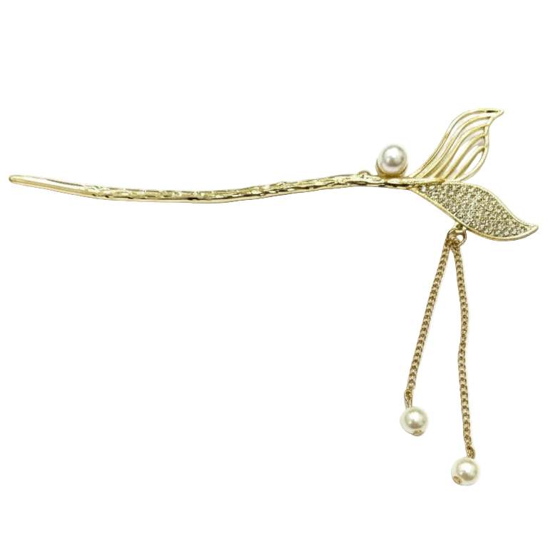 Fermaglio Stile Coda di Sirena con Catena Pendente e Perle - Hanfu Elegance