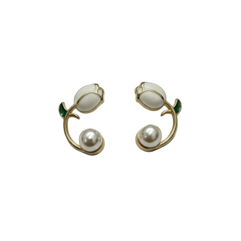 Orecchini Pendenti Tulipano in Smalto e Perla Naturale - Luce di Gemma