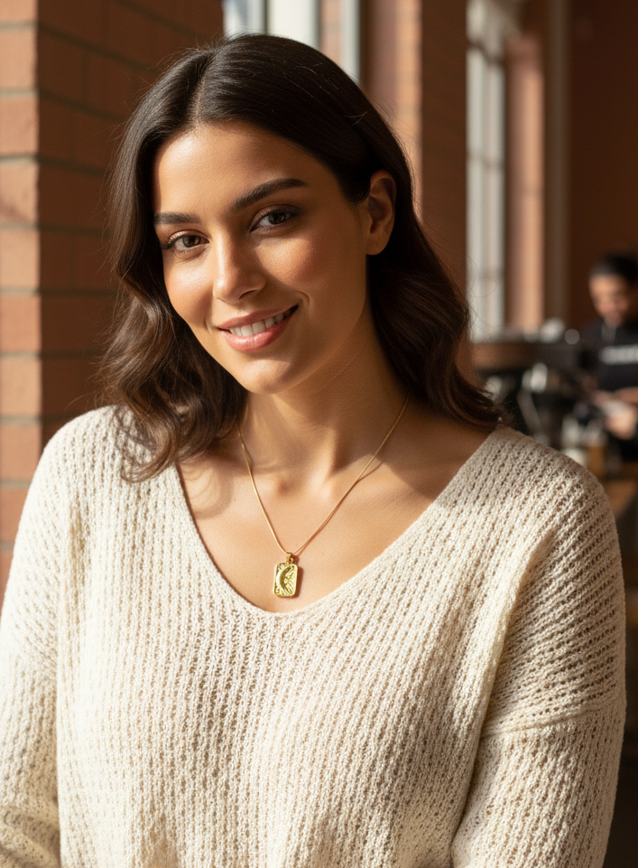 Collana Luce di Gemma: Ciondolo Sole &amp; Luna Rettangolare