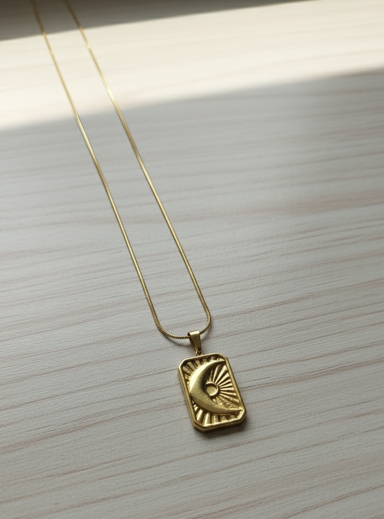 Collana Luce di Gemma: Ciondolo Sole &amp; Luna Rettangolare