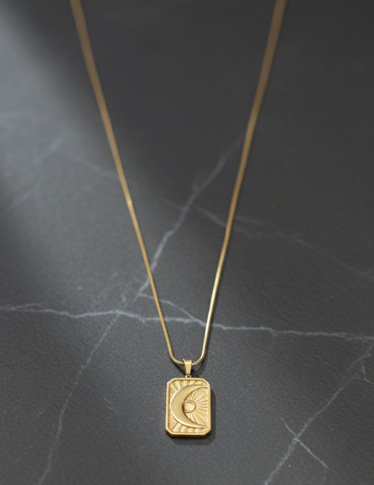 Collana Luce di Gemma: Ciondolo Sole &amp; Luna Rettangolare