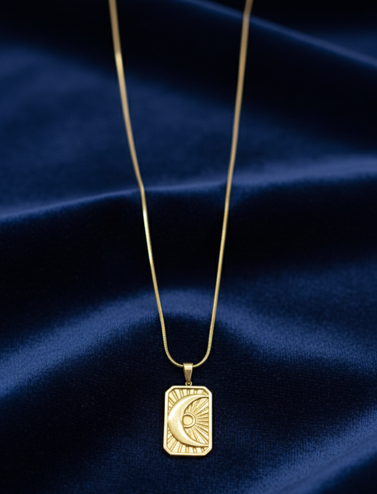 Collana Luce di Gemma: Ciondolo Sole &amp; Luna Rettangolare