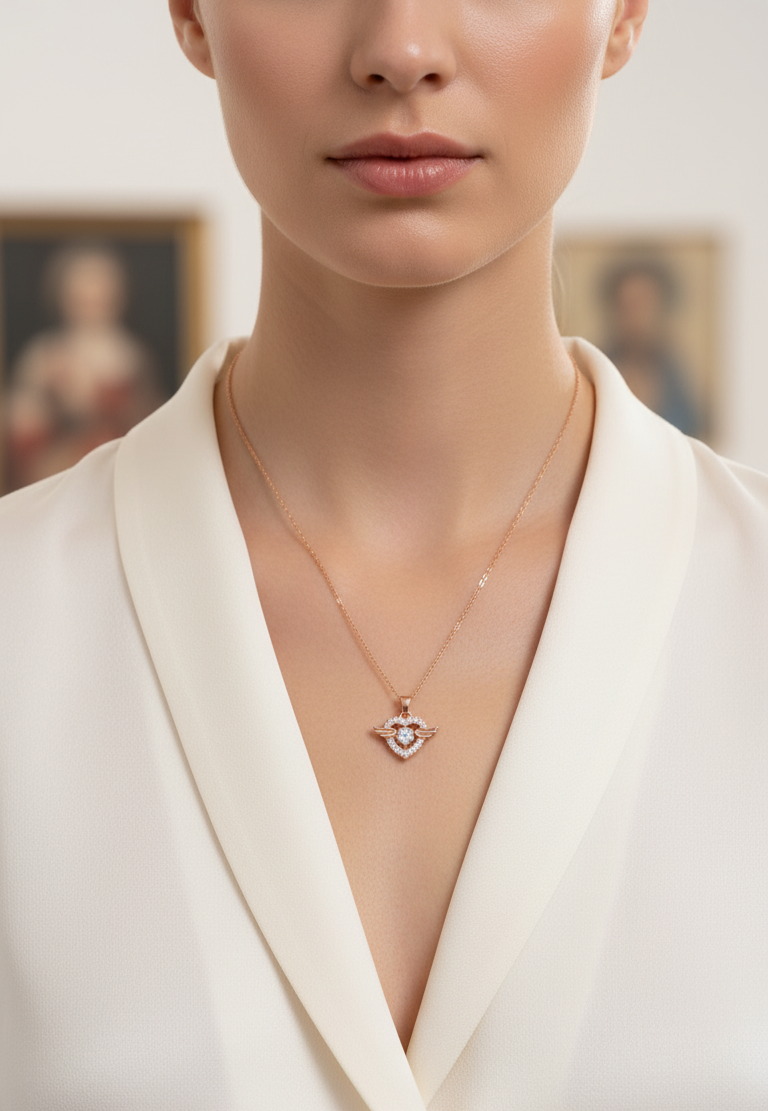 Collana Cuore Alato Gemma - Placcato Oro Rosa