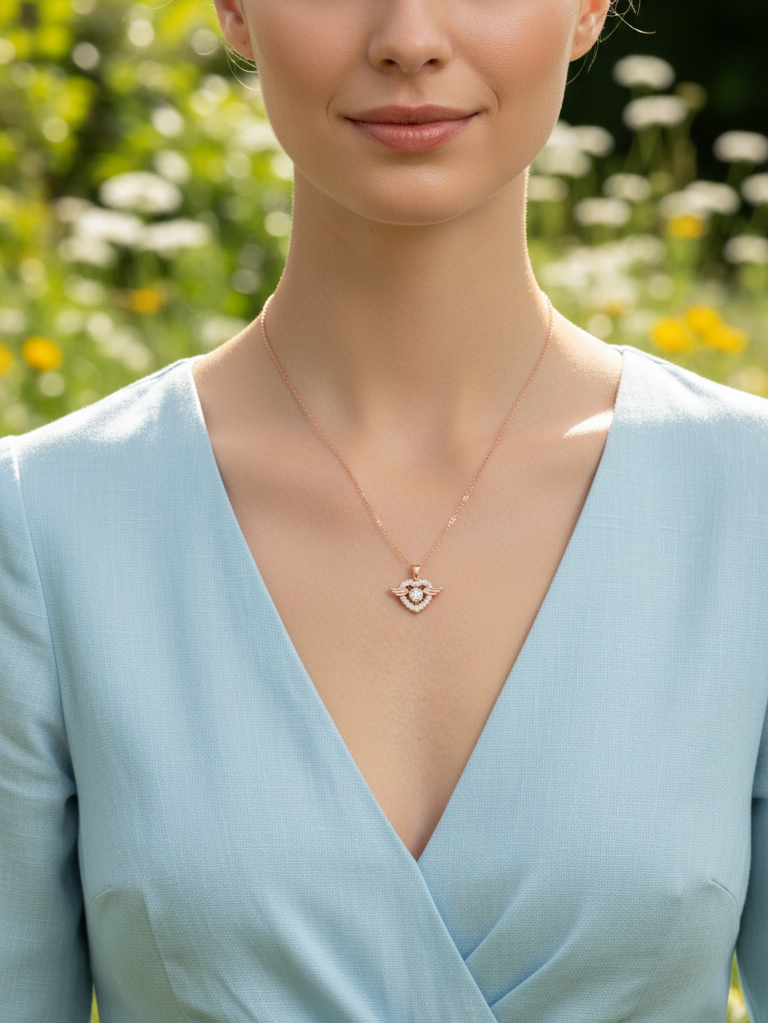 Collana Cuore Alato Gemma - Placcato Oro Rosa