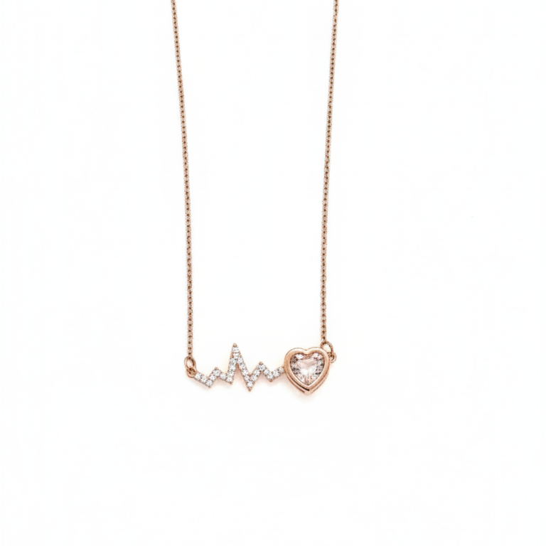 Collana Battito Cardiaco e Cuore Zirconi – Tono Oro Rosa – L'Amore è Vita