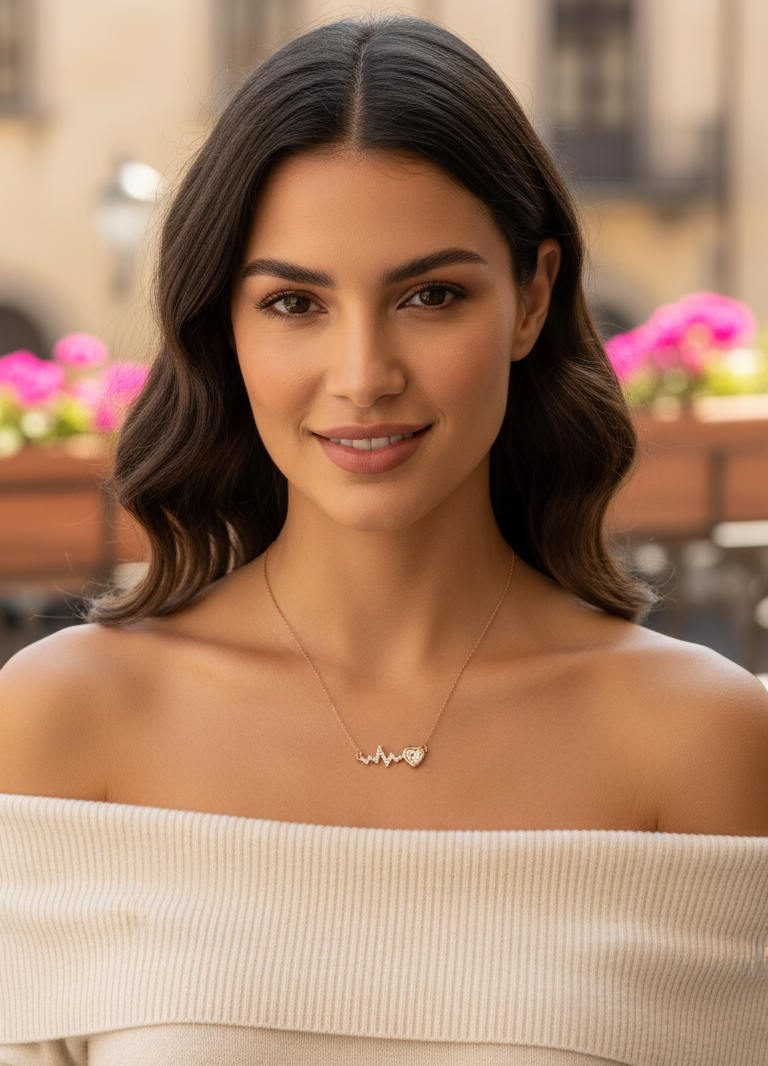 Collana Battito Cardiaco e Cuore Zirconi – Tono Oro Rosa – L'Amore è Vita