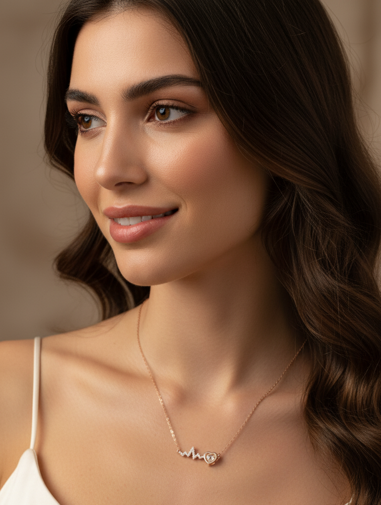 Collana Battito Cardiaco e Cuore Zirconi – Tono Oro Rosa – L'Amore è Vita