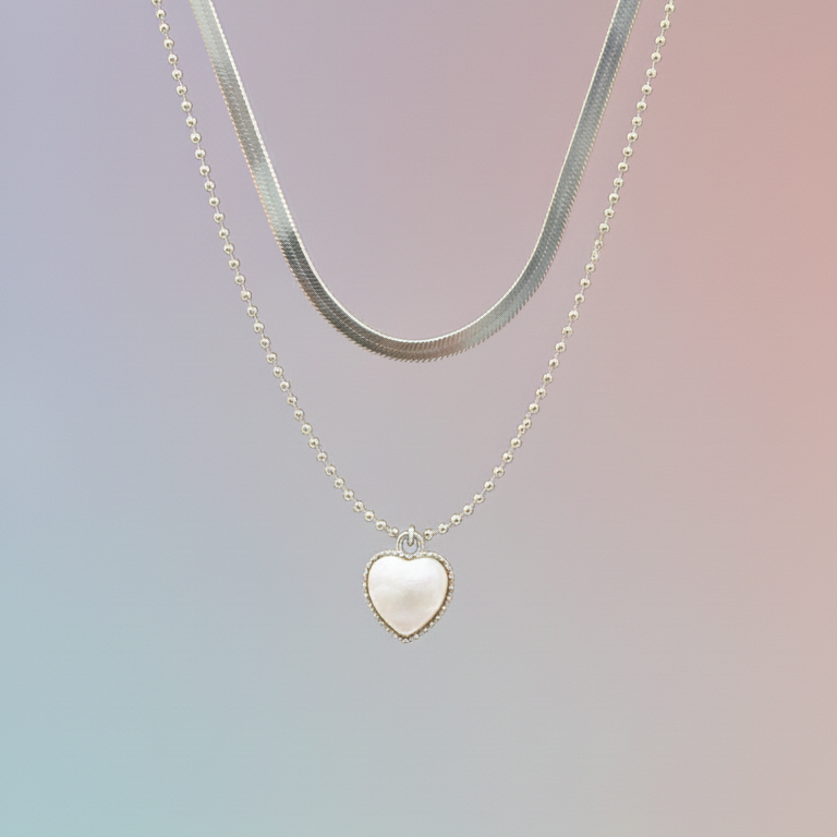 Necklace with a heart-shaped pendant on a gradient background