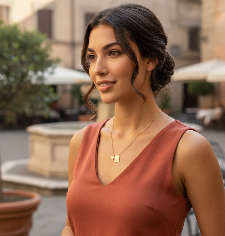 Collana Scacchiera e Stella - Acciaio Inossidabile Colore Oro