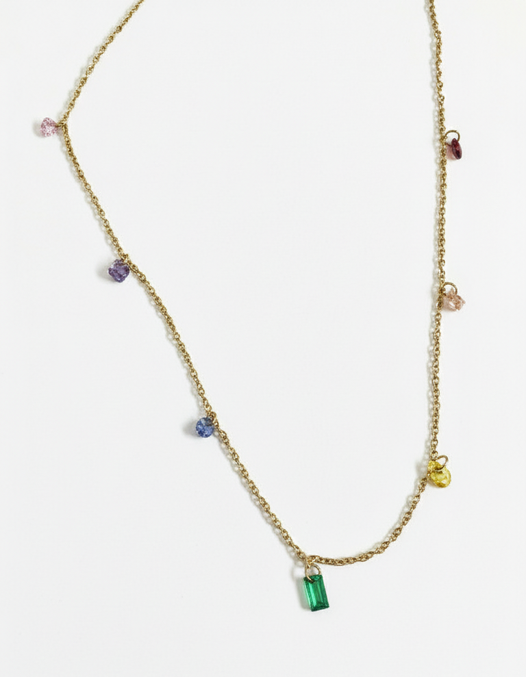 Collana "Rainbow Drops" con Cristalli Multicolori - Acciaio Color Oro