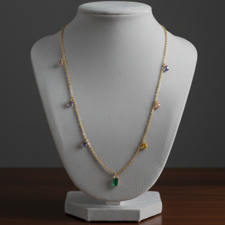Collana "Rainbow Drops" con Cristalli Multicolori - Acciaio Color Oro