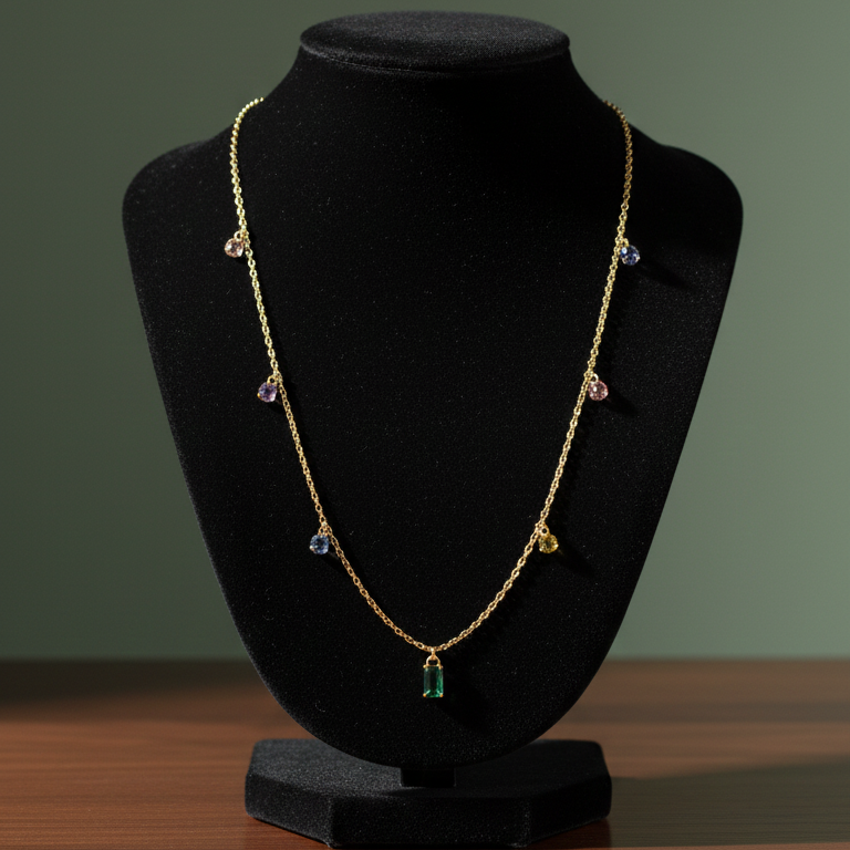 Collana "Rainbow Drops" con Cristalli Multicolori - Acciaio Color Oro